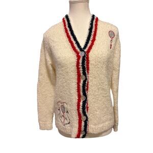 Haymaker | Vintage Cream/Blue/Red Tennis Cardigan Sweater | Sm